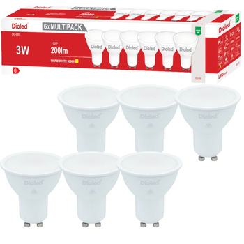 Żarówka LED GU10 3W 3000K 200lm barwa ciepła Dioled - 6 SZTUK