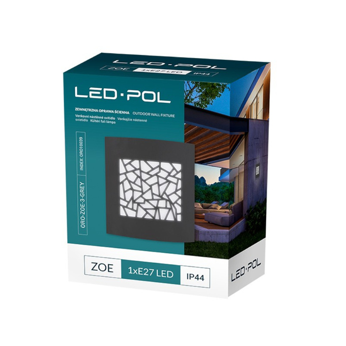 Lampa elewacyjna kinkiet LED E27 IP44 ZOE GREY Led-Pol