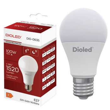 Żarówka LED E27 15W 4000K 1520lm czujnik ruchu zmierzchu DIO-0635 Dioled