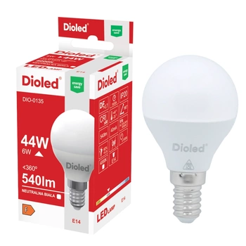Żarówka LED kulka E14 6W 4000K 540lm barwa neutralna Dioled