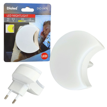 Lampka nocna LED 0,5W 3700K do kontaktu KSIĘŻYC czujnik zmierzchu DIO-0476 Dioled