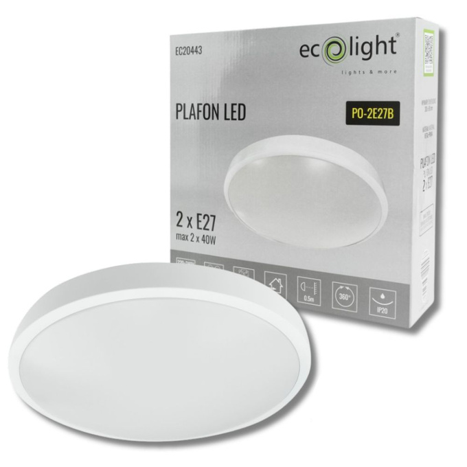 Plafon lampa sufitowa LED 2xE27 okrągła biała + żarówki 9W 900lm