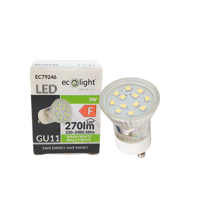 Żarówka LED GU11 3W 3000K 270lm barwa ciepła Ecolight