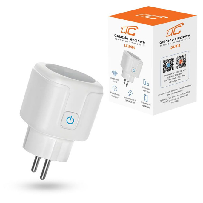 Gniazdo sieciowe zdalnie sterowane WiFi biały LXU414 Lamex
