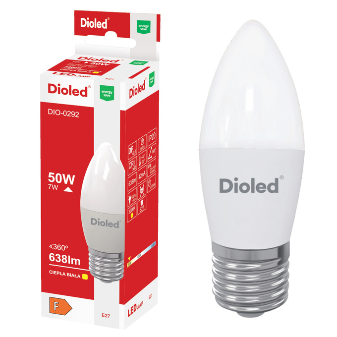 Żarówka LED świeczka E27 7W 3000K 638lm barwa ciepła DIOLED