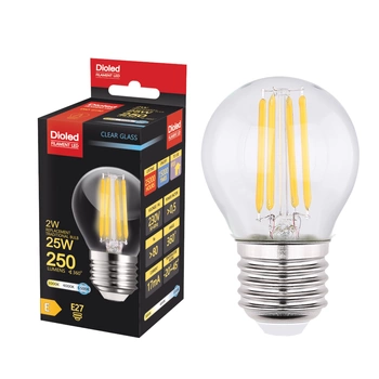 Żarówka LED P45 kulka E27 2W 6500K 250lm filament barwa zimna Dioled