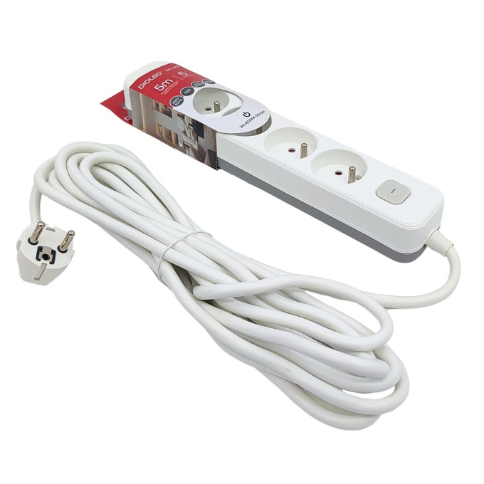 Przedłużacz 5 gniazd z uziemieniem + włącznik 5m BIAŁY DIO-0717 Dioled