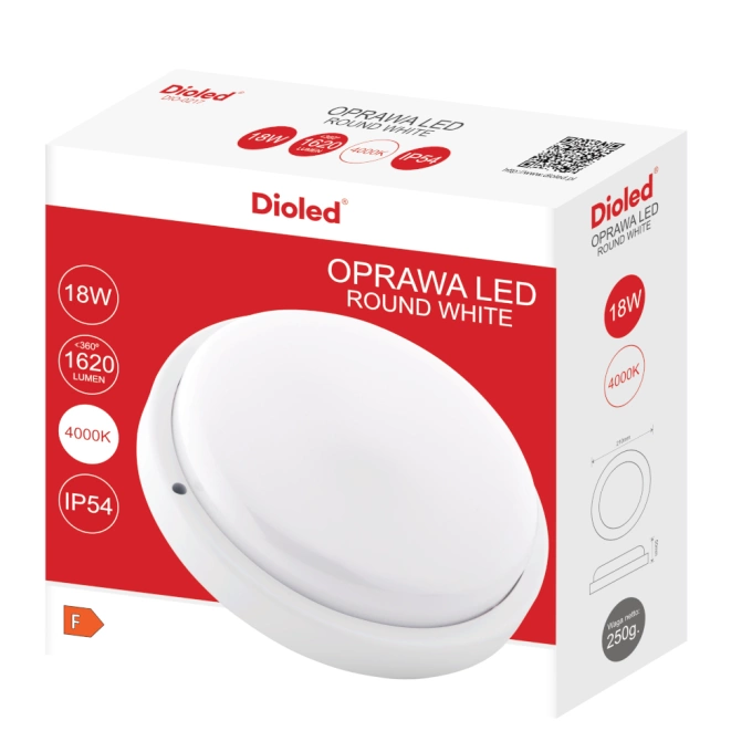 Oprawa kanałowa LED 18W 4000K 1620lm IP54 biała okrągła Dioled