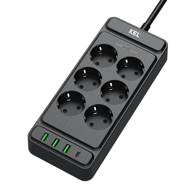 Przedłużacz 6 gniazd z uziemieniem + włącznik 2m 3xUSB-A 1xUSB-C W-00354 Plastrol