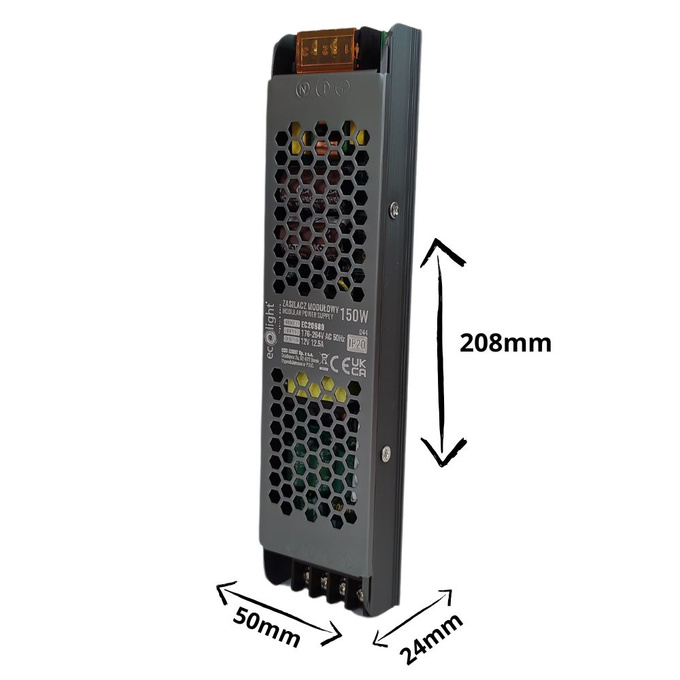 Zasilacz LED 12V 150W 12.5A IP20 modułowy slim PREMIUM Ecolight