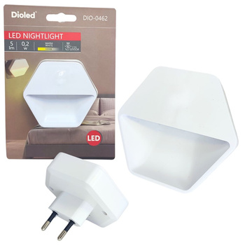 Lampka nocna LED 0,2W 3000K do kontaktu HEKSAGON czujnik zmierzchu DIO-0462 Dioled
