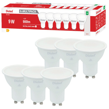 Żarówka LED GU10 9W 4000K 900lm barwa neutralna Dioled - 6 SZTUK
