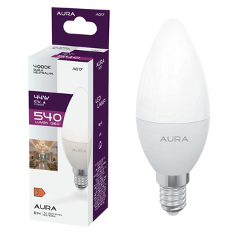 Żarówka LED C37 E14 6W 4000K 540lm ŚWIECZKA barwa neutralna A017 Aura