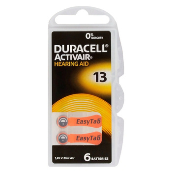 Baterie do aparatów słuchowych 13 PR48 Blister 6 sztuk Duracell Activair