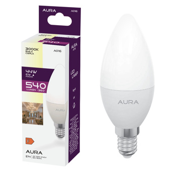 Żarówka LED C37 E14 6W 3000K 540lm ŚWIECZKA barwa ciepła A016 Aura