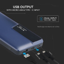 PowerBank 10000mAh microUSB, USB-C, USB niebieski V-TAC