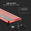 PowerBank 10000mAh microUSB, USB-C, USB czerwony V-TAC
