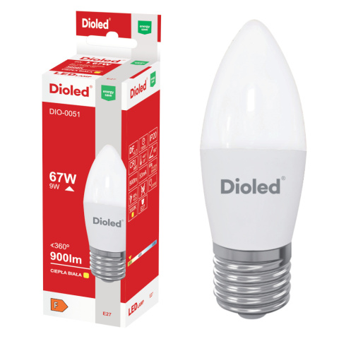 Żarówka LED B35 E27 9W 3000K 900lm świeczka ciepła DIOLED