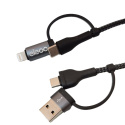Kabel w oplocie USB-A/USB-C do USB-C/Lightning 3A 1m CZARNY EO-017