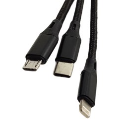 Kabel przewód 3w1 USB - USB-C microUSB Lightning 1.2m 2.4A czarny XO