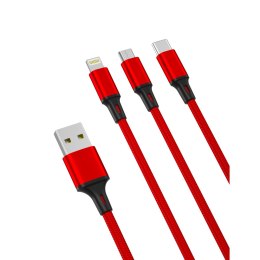 Kabel przewód 3w1 USB - microUSB USB-C Lightning 1.2m 2.4A XO
