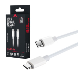 Kabel przewód USB-C - USB-C 1m 100W PD biały maXlife