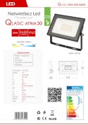 Naświetlacz LED ATRIA 30W zimny 2400lm IP65 QLASIC