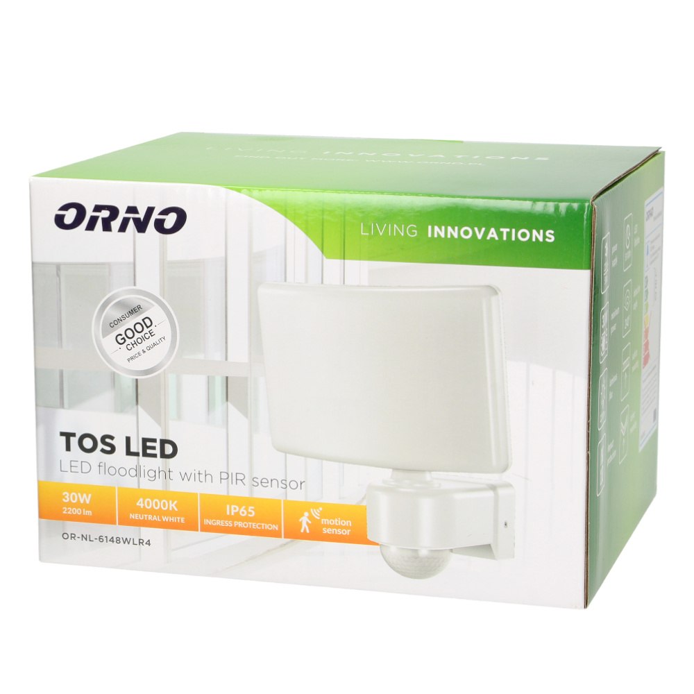 Naświetlacz LED 30W neutralny 2200lm z czujnikiem ruchu ORNO