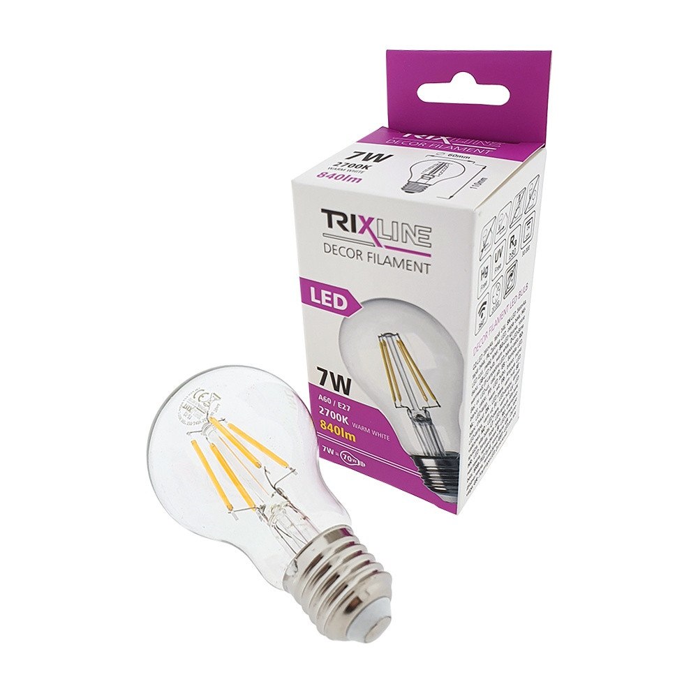 Żarówka LED filament 7W ciepła E27 840lm TRIXLINE
