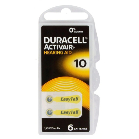 Baterie do aparatów słuchowych Duracell Activair 10 - 6 sztuk
