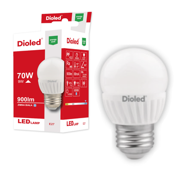 Żarówka LED kulka E27 9W 6500K 900lm barwa zimna ceramiczna Dioled