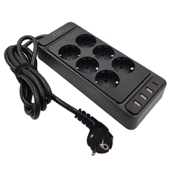 Przedłużacz 6 gniazd z uziemieniem + włącznik 2m 3xUSB-A 1xUSB-C W-00354 Plastrol