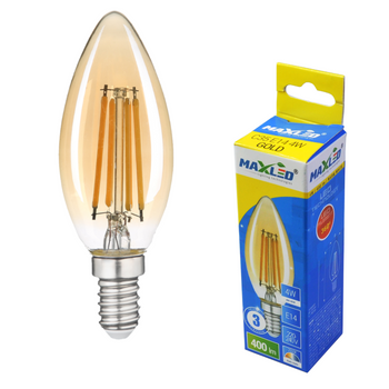 Żarówka LED E14 4W 2500K 400lm świeczka filament MAXLED