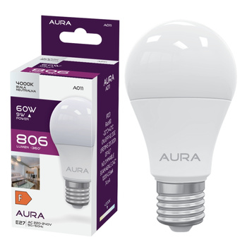 Żarówka LED A60 E27 9W 4000K 806lm barwa neutralna A011 Aura