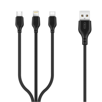 Kabel USB 3w1 USB do microUSB, USB-C, Lightning  1m 2.1A czarny NB103 XO