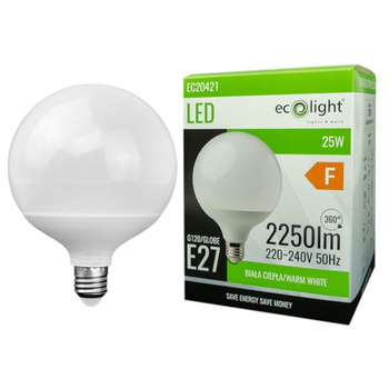 Żarówka LED G120 E27 25W 3000K 2250lm barwa ciepła GLOBE Ecolight